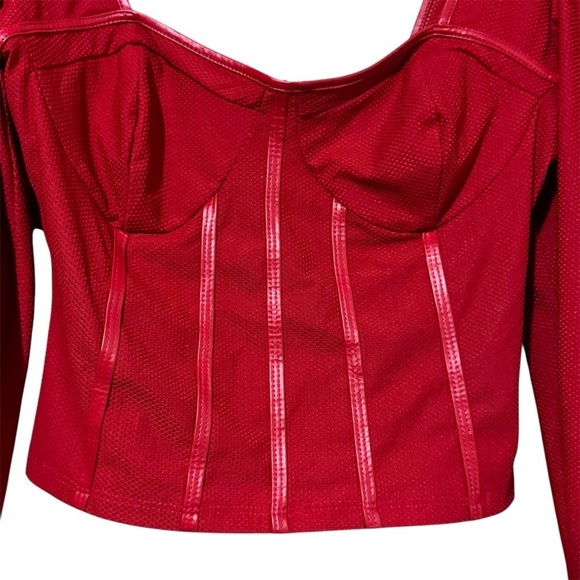 Guess Scarlet Red Puffed Long Sleeve Cropped Bustier Corset Top Y2K - Picture 4 of 6